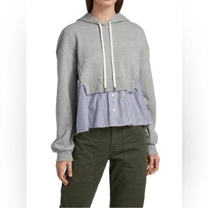 Veronica Beard Hockley Striped Mixed Hooded Academia Sweatshirt Size S